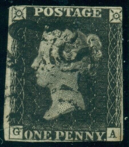 GREAT BRITAIN #1, 1p black, World's FIRST STAMP, used, Scott $375.00