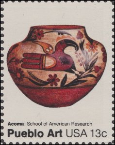 US 1709 Pueblo Pottery Art Acoma Pot 13c single (1 stamp) MNH 1977