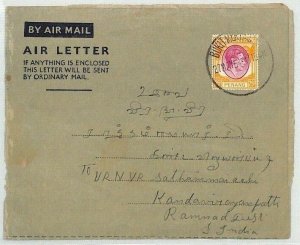 Malaya BUKIT MERTAJAM AirLetter KGVI Penang 25c 1954 India {samwells-covers}BL93