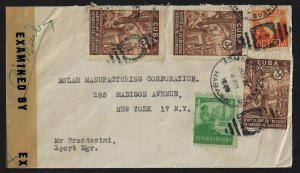 US 1943 AIR MAIL WAR TIME CENSORED COVER HABANA TO NY