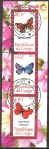 {g0102} Congo 2012 Butterflies (2) sheet Used / CTO Cinderella