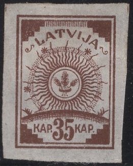 Latvia 1919 MH Sc 14 35k Coat of Arms Imperf