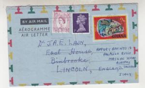 GHANA, 1968 Air Letter, 9np. to GB, readdressed 3d. & 6d. to Italy.