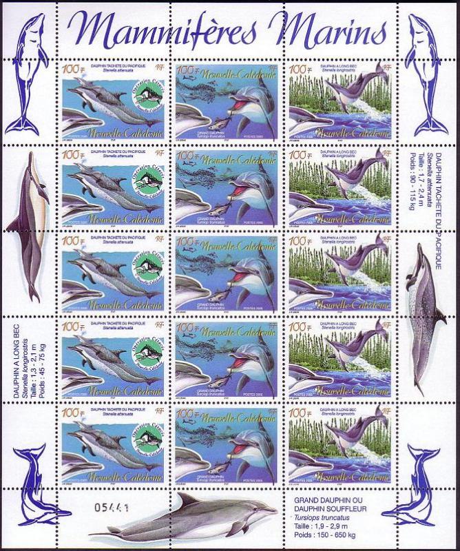 New Caledonia Dolphins Sheetlet of 5 sets SG#1345-1347