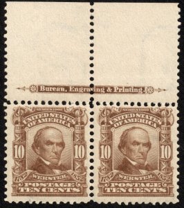 USA #307 Daniel Webster 10c Postage Pair 1903 Pale Red Brown Stamps Mint NH
