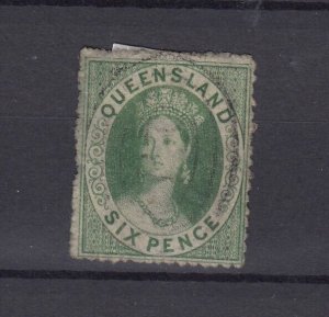 Queensland QV 1861 6d Deep Green Chalon Wmk Small Star SG40 Fine Used BP5726