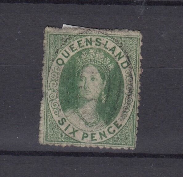 Queensland QV 1861 6d Deep Green Chalon Wmk Small Star SG40 Fine Used BP5726