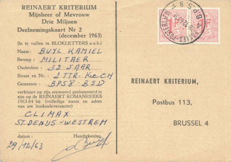 Belgium 1f Lion Rampant 2 1963 Postes Posterijen B P S 8 A Postcard To Br Europe Belgium Colonies Stamp Hipstamp