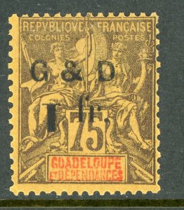 Guadeloupe 1900 French Colony 1 Franc/75¢ Brown SG #57 Inverted 1 Mint D987