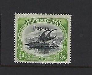 PAPUA NEW GUINEA SCOTT #19- 1907  SMALL  OVER PRINT 1/2D (YELLOW GREEN) -MINT LH