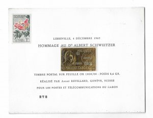 Gabon Sc #39 Albert Schweitzer 1000Fr gold airmail in a special folder