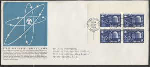 1966 #449 5c Atomic Research FDC Plate Block Schering Cachet Ottawa