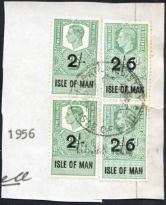 Isle of Man KGVI 2/6 Pair + 2 x 2/- Key Plate Type Revenues CDS on Piece