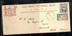 FIJI ISLANDS  COVER  PPO507   1938 KGVI 1D+2D FIRST DAY COVER TO ENGLAND