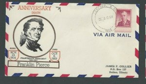 1958 7c Liberty #1040 Sole Usage On Franklin Pierce Commemorative Cover Cacheted