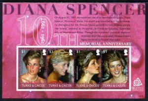 TURKS & CAICOS IS - 2007 - Princess Diana - Perf 4v Sheet -Mint Never Hinged