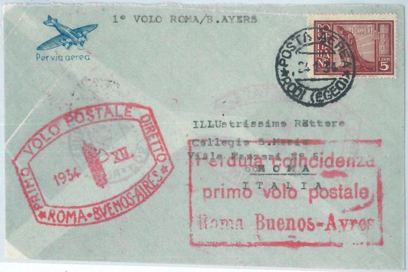 71506 - EGEO Rodi  - Postal History - FIRST FLIGHT: RHODES / BUENOS AIRES 1934