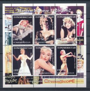 Turkmenistan 1997 sheet of 6 stamps of 195m MNH - Marilyn Monroe