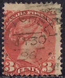 Canada #37B 3 cent Queen Victoria Indian Red Stamp used F