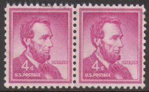 US Scott 1036, 1954 Liberty Issue 4c Pair Lincoln used