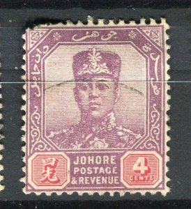 MALAYA; JOHORE 1920s early Sultan issue fine used 4c. value