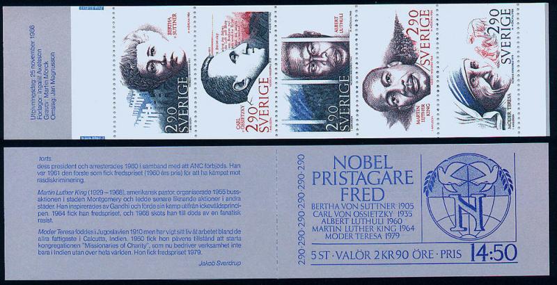 SWEDEN 1622a, Nobel Peace Prize Laureates. Unex Booklet. MINT, NH. VF.