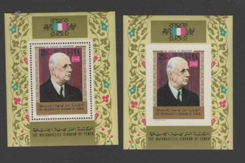 YEMEN 1972 DEGAULLE MINT VF NH O.G IMP. & PERF S/S (42YE)