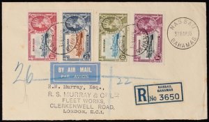 BAHAMAS 1935 Registered cover franked KGV Silver Jubilee set. To London via USA.