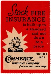 Vintage US Poster Stamp Commerce Insurance Company Stock Fire Insurance
