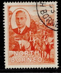 NORTH BORNEO GVI SG367, $1 red-orange, FINE USED.