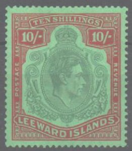 LEEWARD ISLANDS SG113 1938 10/= BLUISH-GREEN & DEEP RED ON GREEN MTD MINT