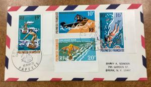 French Polynesia 1971 Sc# 263, C71-73 FDC water sports , diving w/ Fish, surfing