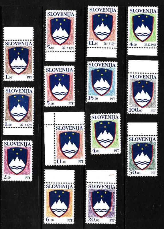 Slovenia-Sc#101-14-unused NH set-National Arms-1991-92-