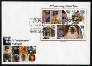 SIERRA  LEONE 155th ANN OF FRIDA KAHLO SHEET FIRST DAY COVER