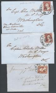 Scott 26vars, Three FL covers , 1857 Issue