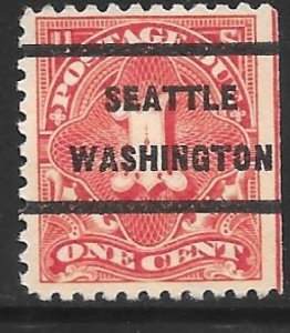 USA J61: 1c Numeral, Seattle precancel, single, used, SE