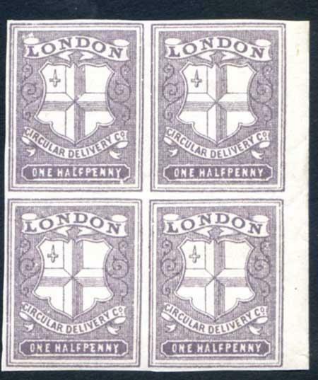 CD27 1/2d Deep Dull Purple Circular Delivery Block 4 Unmounted Mint