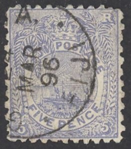 Fiji Sc# 58 Used 1893 5p Canoe