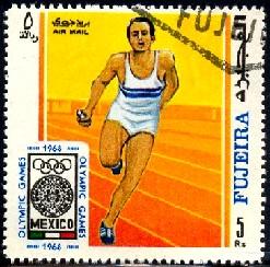 Running, 1968 Summer Olympics, Mexico, Fujeira stamp used