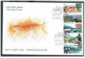 India 2007 National Parks Elephant Tiger Leopard Rhino FDC