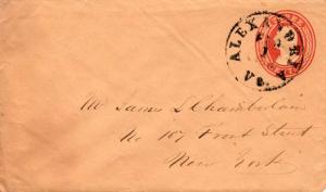 United States Virginia Alexandria. 1859 serifed year dated cds  3c Washington...