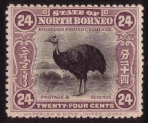 YS-C150 NORTH BORNEO - Birds, Sg 176 24 Cents 1909/1923, Cassowary MH