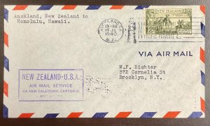 1940 New Zealand-USA to Honolulu via New Caledonia cover