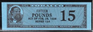 Springer TF1069b, Series 123, 1953, 15 Pounds, Tobacco Stamp, MNH, USA