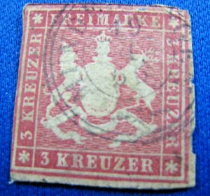 WURTTENBERG GERMANY 1863 SCOTT # 36a   USED    (bs26)