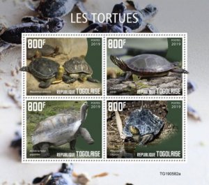 Togo - 2019 Turtles & Tortoises on Stamps - 4 Stamp Sheet - TG190582a