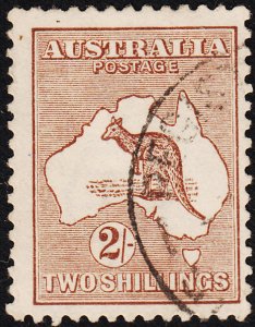 Australia 1915-24 used Sc #52 2sh Kangaroo and Map, brown Wmk inverted