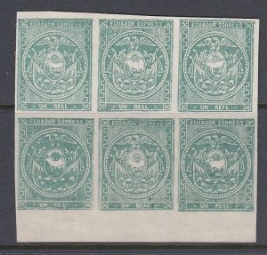 Ecuador 1865-72 1r Green Block x 6 MNG Reprint. Scott 5