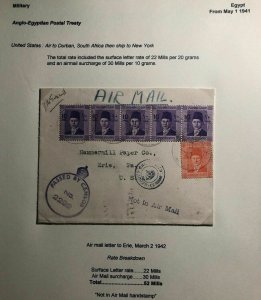 1942 Egypt Postal Treaty Airmail Censored Cover To Erie PA USA