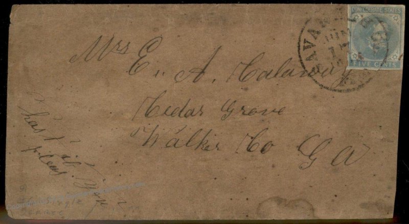 CSA #6 Civil War Confederate 5c Jefferson Davis Savannah CH GA Cover 92712